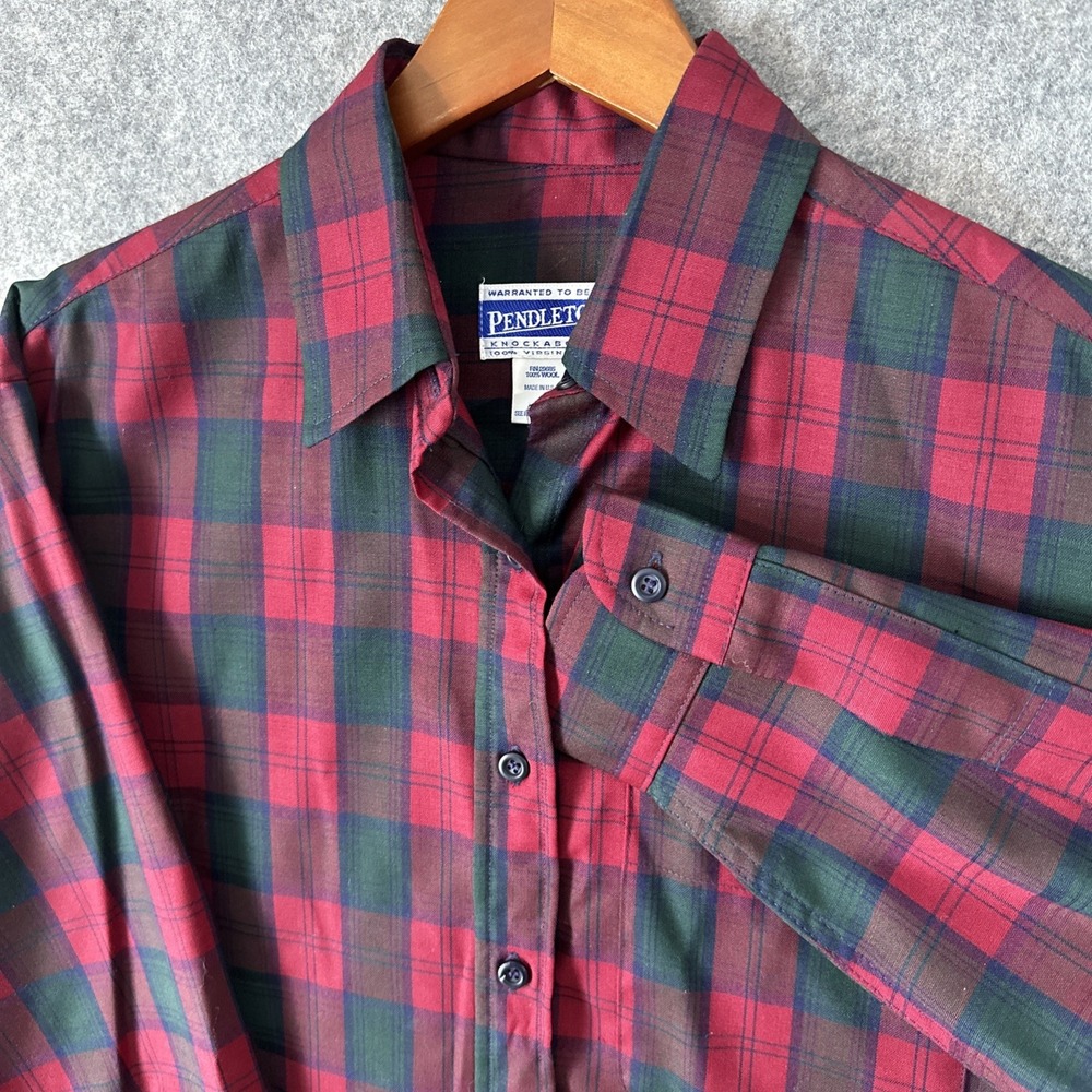 Pendleton Knockabout Shirt Women L Red Green Plaid Flannel 100% Wool USA Western
